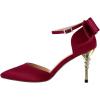 imageFSJ Women Dorsay Pointy Toe Ankle Strappy Pumps Mid Heels Bowknots Sandals Sexy Party Dress Shoes Size 415 USWine
