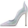imageFSJ Women Pointed Toe High Heels Sexy Stiletto Pumps Slip On Faux Leather Rhinestone Heeled Sparkly Prom Wedding Dress Shoes Size 415 USSilver