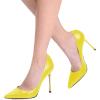 imageFSJ Women Stiletto High Heels Pumps Pointed Toe Slide Formal Party Evening Dress Shoes US Size 415 MYellow Leather