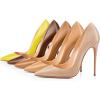 imageFSJ Women Stiletto High Heels Pumps Pointed Toe Slide Formal Party Evening Dress Shoes US Size 415 MYellow Leather