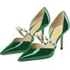 imageFSJ Women Stylish Pointed Toe One Strap with Pearls Sandals Stiletto High Heel Slip On Evening Dress Ladies Shoes Size 415 USGreen