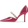 imageFSJ Women Stylish Pointed Toe One Strap with Pearls Sandals Stiletto High Heel Slip On Evening Dress Ladies Shoes Size 415 USMagenta