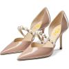 imageFSJ Women Stylish Pointed Toe One Strap with Pearls Sandals Stiletto High Heel Slip On Evening Dress Ladies Shoes Size 415 USNude