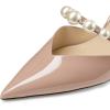 imageFSJ Women Stylish Pointed Toe One Strap with Pearls Sandals Stiletto High Heel Slip On Evening Dress Ladies Shoes Size 415 USNude