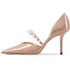 imageFSJ Women Stylish Pointed Toe One Strap with Pearls Sandals Stiletto High Heel Slip On Evening Dress Ladies Shoes Size 415 USNude