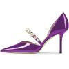 imageFSJ Women Stylish Pointed Toe One Strap with Pearls Sandals Stiletto High Heel Slip On Evening Dress Ladies Shoes Size 415 USPurple