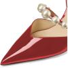 imageFSJ Women Stylish Pointed Toe One Strap with Pearls Sandals Stiletto High Heel Slip On Evening Dress Ladies Shoes Size 415 USRed