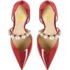 imageFSJ Women Stylish Pointed Toe One Strap with Pearls Sandals Stiletto High Heel Slip On Evening Dress Ladies Shoes Size 415 USRed