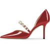 imageFSJ Women Stylish Pointed Toe One Strap with Pearls Sandals Stiletto High Heel Slip On Evening Dress Ladies Shoes Size 415 USRed
