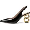 imageFSJ Women Trendy Metallic Gold Chain High Heel Slingback Pumps Pointed Toe Adjustable Buckle Office Lady Party Shoes Size 415 USBlack