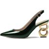 imageFSJ Women Trendy Metallic Gold Chain High Heel Slingback Pumps Pointed Toe Adjustable Buckle Office Lady Party Shoes Size 415 USGreen