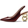 imageFSJ Women Trendy Metallic Gold Chain High Heel Slingback Pumps Pointed Toe Adjustable Buckle Office Lady Party Shoes Size 415 USRed