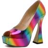 imageFSJ Women Classic Thick High Heels Platform Shoes Fashion Rainbow Elegant Peep Toe Slip On Pumps Dress Wedding Party Size 415 USMulticolor