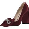 imageFSJ Women Cute Rhinestone Bow Pointed Toe Pumps Shining Crystal Bowtie Chunky Block High Heel Slip On Homecoming Party Dress Shoes Size 415 USWine Red