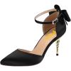 imageFSJ Women Dorsay Pointy Toe Ankle Strappy Pumps Mid Heels Bowknots Sandals Sexy Party Dress Shoes Size 415 USBlack