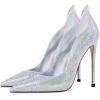 imageFSJ Women Pointed Toe High Heels Sexy Stiletto Pumps Slip On Faux Leather Rhinestone Heeled Sparkly Prom Wedding Dress Shoes Size 415 USSilver