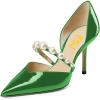 imageFSJ Women Stylish Pointed Toe One Strap with Pearls Sandals Stiletto High Heel Slip On Evening Dress Ladies Shoes Size 415 USEmerald