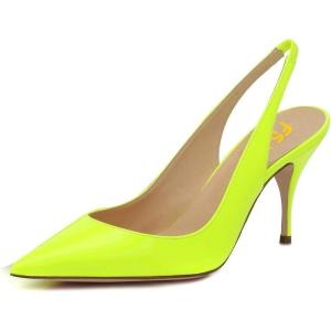 imageFSJ Women Classic Mid High Heels Pointy Toe Pumps Elastic Strap Slingback Sandal Formal Dress Shoes Size 415 USGreen Yellow