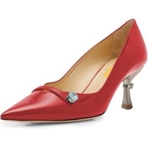 imageFSJ Women Classic Pointed Toe Low Heel Pumps Unique Kitten Heel Slip On Comfort Ladies Daily Office Work Shoes Size 415 USRed