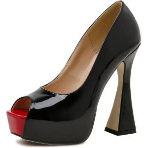 imageFSJ Women Classic Thick High Heels Platform Shoes Fashion Rainbow Elegant Peep Toe Slip On Pumps Dress Wedding Party Size 415 USBlack