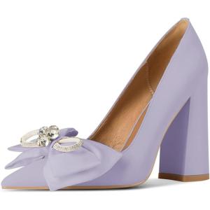 imageFSJ Women Cute Rhinestone Bow Pointed Toe Pumps Shining Crystal Bowtie Chunky Block High Heel Slip On Homecoming Party Dress Shoes Size 415 USPurple