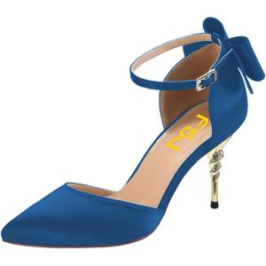 imageFSJ Women Dorsay Pointy Toe Ankle Strappy Pumps Mid Heels Bowknots Sandals Sexy Party Dress Shoes Size 415 USBlue