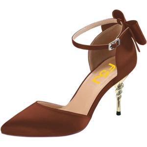 imageFSJ Women Dorsay Pointy Toe Ankle Strappy Pumps Mid Heels Bowknots Sandals Sexy Party Dress Shoes Size 415 USBrown