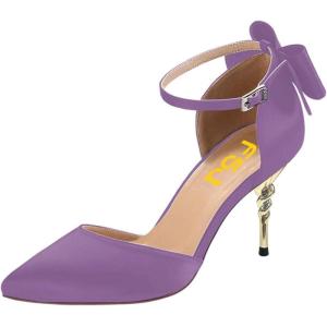 imageFSJ Women Dorsay Pointy Toe Ankle Strappy Pumps Mid Heels Bowknots Sandals Sexy Party Dress Shoes Size 415 USLavender