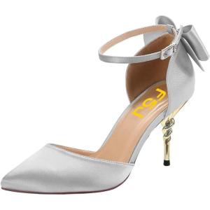 imageFSJ Women Dorsay Pointy Toe Ankle Strappy Pumps Mid Heels Bowknots Sandals Sexy Party Dress Shoes Size 415 USSilver