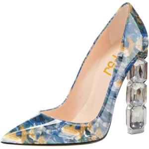 imageFSJ Women Jeweled High Heel Pointed Toe Pump Slip On Sparkling Crystal Bead Heel Sexy Ladies Bridal Evening Shoes Size 415 USBlue Painting
