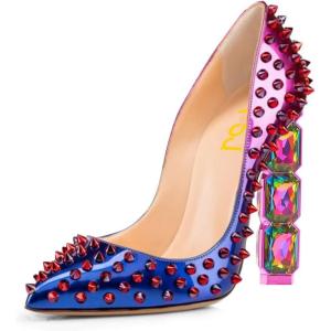 imageFSJ Women Jeweled High Heel Pointed Toe Pump Slip On Sparkling Crystal Bead Heel Sexy Ladies Bridal Evening Shoes Size 415 USBlue Purple