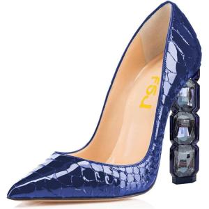 imageFSJ Women Jeweled High Heel Pointed Toe Pump Slip On Sparkling Crystal Bead Heel Sexy Ladies Bridal Evening Shoes Size 415 USBluesnake