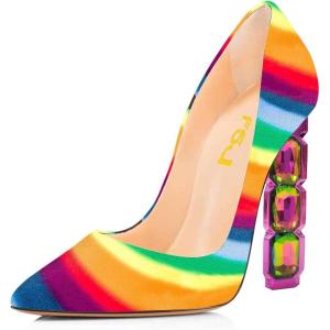 imageFSJ Women Jeweled High Heel Pointed Toe Pump Slip On Sparkling Crystal Bead Heel Sexy Ladies Bridal Evening Shoes Size 415 USColorful