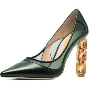 imageFSJ Women Jeweled High Heel Pointed Toe Pump Slip On Sparkling Crystal Bead Heel Sexy Ladies Bridal Evening Shoes Size 415 USDark Green