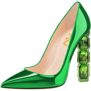 imageFSJ Women Jeweled High Heel Pointed Toe Pump Slip On Sparkling Crystal Bead Heel Sexy Ladies Bridal Evening Shoes Size 415 USGreen