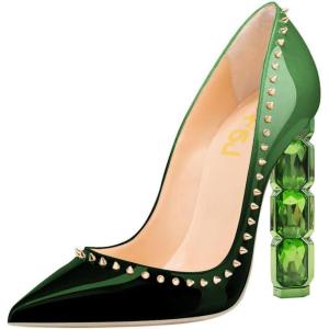 imageFSJ Women Jeweled High Heel Pointed Toe Pump Slip On Sparkling Crystal Bead Heel Sexy Ladies Bridal Evening Shoes Size 415 USGreen Gradient