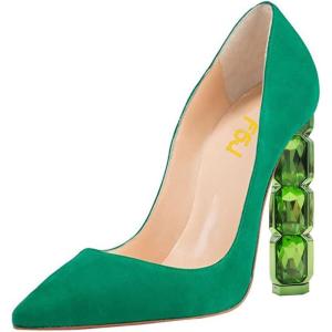 imageFSJ Women Jeweled High Heel Pointed Toe Pump Slip On Sparkling Crystal Bead Heel Sexy Ladies Bridal Evening Shoes Size 415 USGreensuede