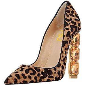 imageFSJ Women Jeweled High Heel Pointed Toe Pump Slip On Sparkling Crystal Bead Heel Sexy Ladies Bridal Evening Shoes Size 415 USLeopard Suede