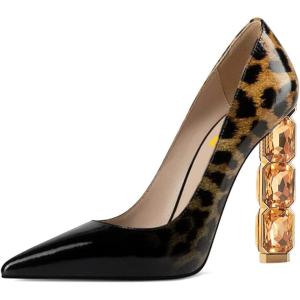 imageFSJ Women Jeweled High Heel Pointed Toe Pump Slip On Sparkling Crystal Bead Heel Sexy Ladies Bridal Evening Shoes Size 415 USLeopart