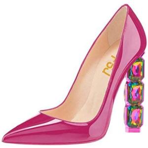 imageFSJ Women Jeweled High Heel Pointed Toe Pump Slip On Sparkling Crystal Bead Heel Sexy Ladies Bridal Evening Shoes Size 415 USMagenta