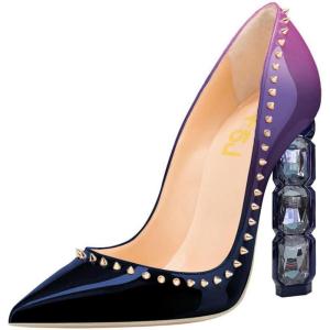 imageFSJ Women Jeweled High Heel Pointed Toe Pump Slip On Sparkling Crystal Bead Heel Sexy Ladies Bridal Evening Shoes Size 415 USPurple Gradient