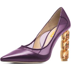 imageFSJ Women Jeweled High Heel Pointed Toe Pump Slip On Sparkling Crystal Bead Heel Sexy Ladies Bridal Evening Shoes Size 415 USPurple Mesh