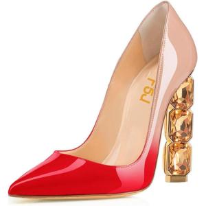 imageFSJ Women Jeweled High Heel Pointed Toe Pump Slip On Sparkling Crystal Bead Heel Sexy Ladies Bridal Evening Shoes Size 415 USRednude