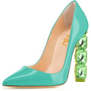 imageFSJ Women Jeweled High Heel Pointed Toe Pump Slip On Sparkling Crystal Bead Heel Sexy Ladies Bridal Evening Shoes Size 415 USTurquoise