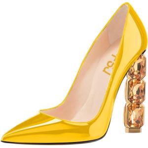 imageFSJ Women Jeweled High Heel Pointed Toe Pump Slip On Sparkling Crystal Bead Heel Sexy Ladies Bridal Evening Shoes Size 415 USYellow