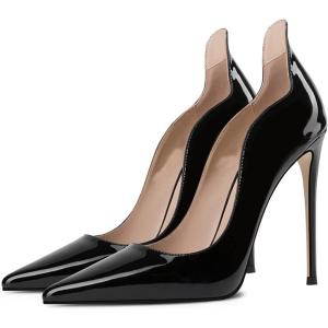 imageFSJ Women Pointed Toe High Heels Sexy Stiletto Pumps Slip On Faux Leather Rhinestone Heeled Sparkly Prom Wedding Dress Shoes Size 415 USBlack