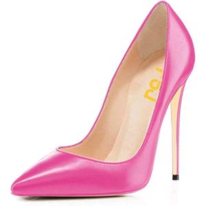 imageFSJ Women Stiletto High Heels Pumps Pointed Toe Slide Formal Party Evening Dress Shoes US Size 415 MHotpink Leather