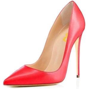 imageFSJ Women Stiletto High Heels Pumps Pointed Toe Slide Formal Party Evening Dress Shoes US Size 415 MRed Leather