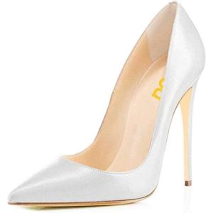imageFSJ Women Stiletto High Heels Pumps Pointed Toe Slide Formal Party Evening Dress Shoes US Size 415 MWhite Leather