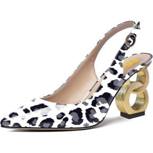 imageFSJ Women Trendy Metallic Gold Chain High Heel Slingback Pumps Pointed Toe Adjustable Buckle Office Lady Party Shoes Size 415 USCow